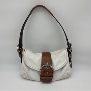 Coach White Leather Shoulder Bag with Brown Trim